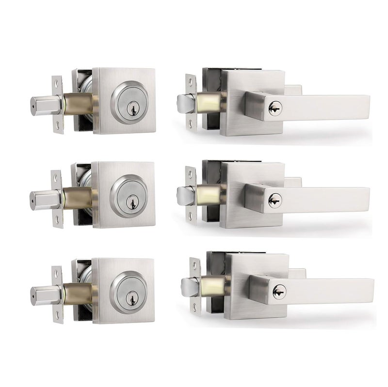 Cielsa Dawn Exterior Door Lock Set with Deadbolt, Front Door Handle Set, Door Levers Single Cylinder Deadbolt Set, Keyed Alike Heavy Duty Keyed Entry Handles Locksets (Satin Nickel, 3Pack) - Image 1